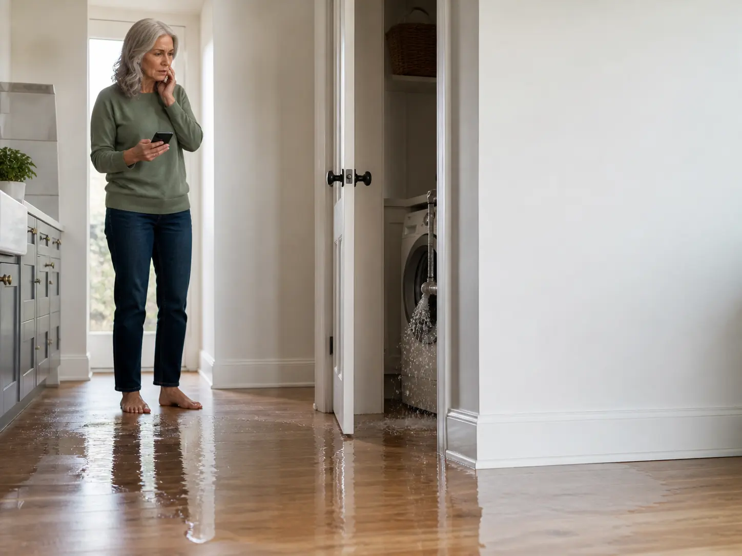 Person worried about a water leak at home